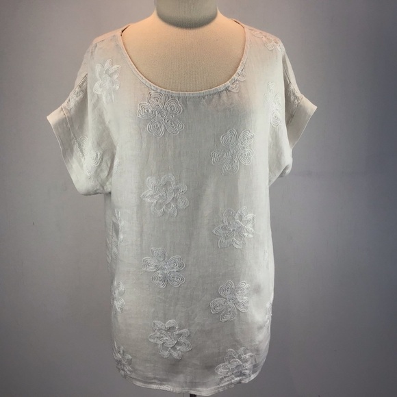 Linen made in Italy embroidered tunic high low top. Size large. - Picture 1 of 7